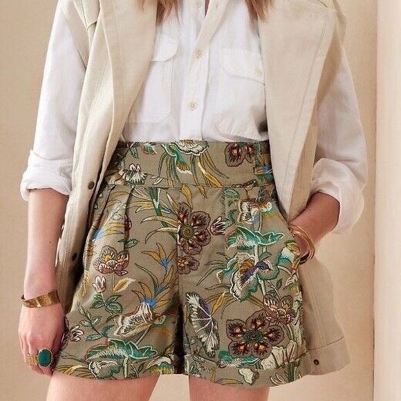 Banana Republic Petite Explorer Cotton/Linen Floral High Waist Shorts Sz… - Picture 1 of 10